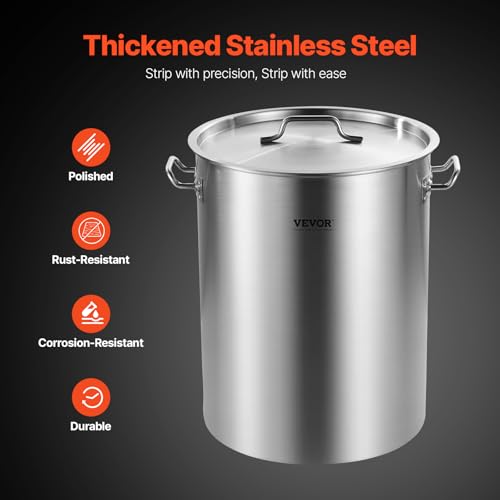 VEVOR Stainless Steel Stockpot, 36 Quart Cooking Pots, Cookware Sauce Pot with Basket, Lid, and Handle, Heavy Duty Commercial Grade Stock Pot, Sanding Treatment, for Steaming Boiling or Frying Silver - size: 35.9 Quarts