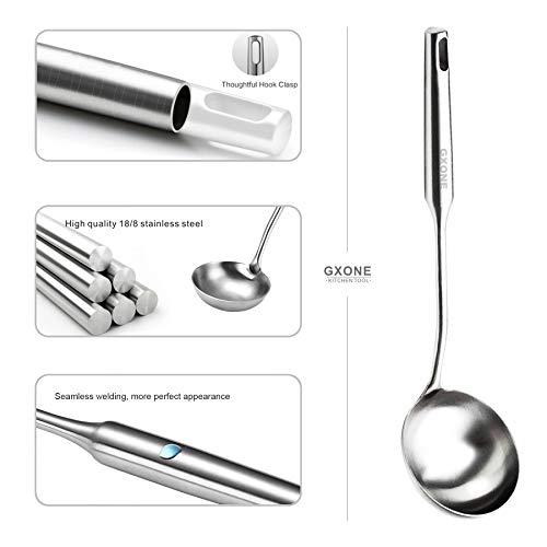 Soup Spoon Ladle,304 Stainless Steel Cooking Spoon Kitchen Tool For Wok With Hollow Handle, Silver/13.9Inch - style: Soup Ladle