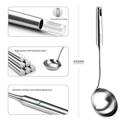Soup Spoon Ladle,304 Stainless Steel Cooking Spoon Kitchen Tool For Wok With Hollow Handle, Silver/13.9Inch - style: Soup Ladle