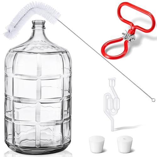Suzile 6 Gallon Glass Carboy Set, 6 gallon glass water jug with Drilled & Undrilled Rubber Stoppers, Bubble Airlock, Handle and Brush, Fermenter Carboy Jug for Beer Wine Making Equipment (Clear) - size: 6 Gallon