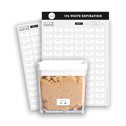 SAVVY & SORTED Expiration Date Pantry Labels,176 Waterproof Food Expiration Date Label for Containers, Kitchen Stickers for Food Freshness, Use by Meal Prep Labels, Best By Write On Labels - style: White Expiration Labels