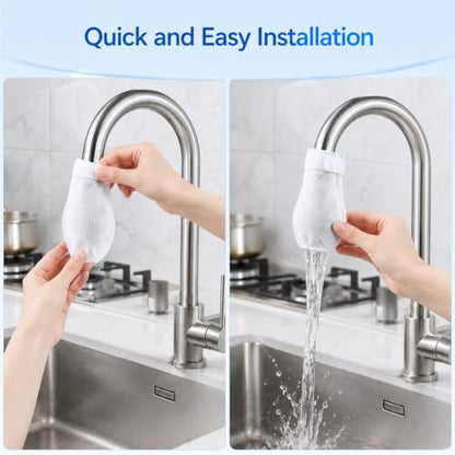 50 Pack High Density Faucet Filter Cotton Pouches, Anti-Splash Tap Water Purifier Bags, Fine Mesh Sediment Barrier Reduces Rust & Limescale, Universal Kitchen Tap Water Filter Guard for Home Daily Use