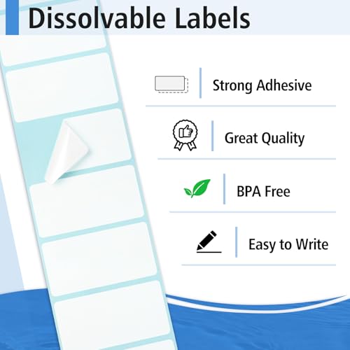 THEBLUETOUCH Dissolvable Food Labels with Dispenser - 1" x 2" Water Dissolving Labels, No Residue for Meal Prep & Food Storage Containers, 350 Count (1 Rolls of 350) - size: 1 Box - 350 Lables
