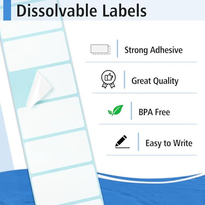 THEBLUETOUCH Dissolvable Food Labels with Dispenser - 1" x 2" Water Dissolving Labels, No Residue for Meal Prep & Food Storage Containers, 350 Count (1 Rolls of 350) - size: 1 Box - 350 Lables