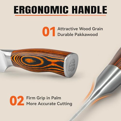 TUO Cheese Knife, Tomato Knife 5.5" Serrated Blade, High Carbon German Steel, Mutil-Use Non Stick Design, Pakkawood Handle - Fiery Phoenix Series