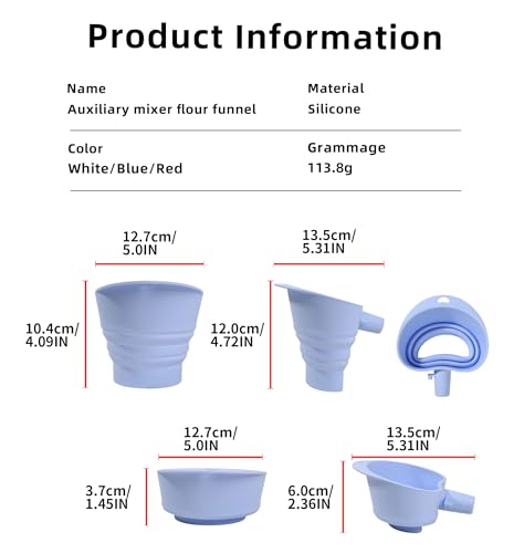 Flour Funnel for KitchenAid Mixer | Food-Grade Silicone Kitchen Funnel, Compatible with 4.5 & 5 Quart Tilt-Head Stand Mixer | Large Collapsible Design | Easy to Operate, Dishwasher Safe (White)