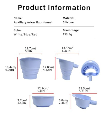Flour Funnel for KitchenAid Mixer | Food-Grade Silicone Kitchen Funnel, Compatible with 4.5 & 5 Quart Tilt-Head Stand Mixer | Large Collapsible Design | Easy to Operate, Dishwasher Safe (White)