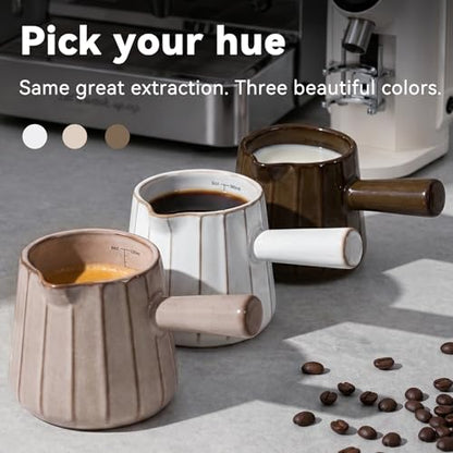 Ceramic Espresso Cup with Handle, Striped Design, 6oz/180ml Capacity,Expresso Measuring Shots Cups with Spout,Espresso Accessories,Coffee Cup,Milk Measuring Cup(blackish green) - color: blackish green