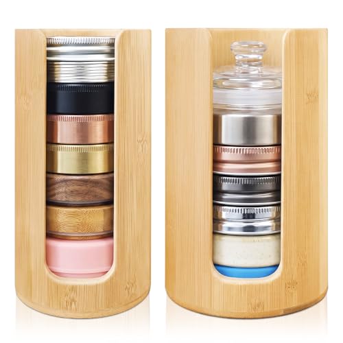 2 Pack Bamboo Mason Jar Lid Organizer - Fits 24 Wide & Regular Mouth Lids | Vertical Pantry Storage Rack for Kitchen Cabinet & Countertop | Space-Saving Canning Jar Accessories