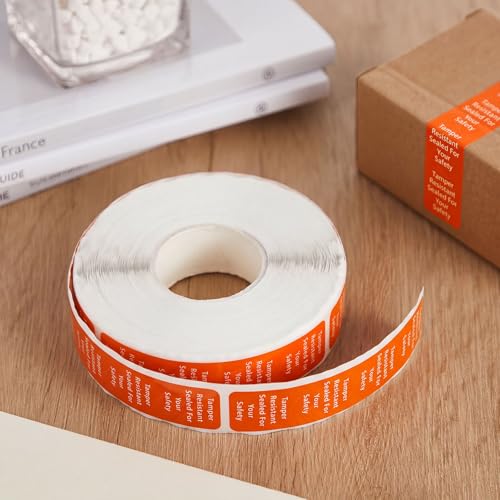 Outus 1000 Pcs Tamper Evident Labels Rolls Adhesive Safety Stickers 0.75 x 3.5'' Tamper Evident Tape for Security Food Delivery Bag Closure Container Box Jar Mailing Packaging Sealing (Orange) - color: Orange