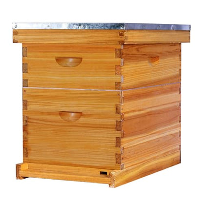 POLLIBEE 8 Frame Beehive Beeswax Coated Langstroth Bee Hives Include 1 Deep Boxes and 1 Medium Bee Box with Beehive Frames and Foundations(Unassembled) - size: 8 Frame-2L