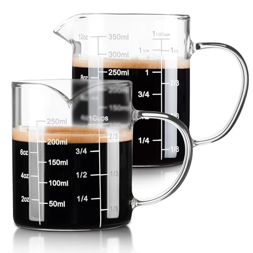 FrutPunch Glass Measuring Cup, Two-Pack (8OZ, 12OZ) with V-Shaped Mouth, Liquid Measuring Cups, Coffee Glass Measuring Cup with Handle, Suitable for Kitchen and Restaurant. - size: 8OZ/12OZ