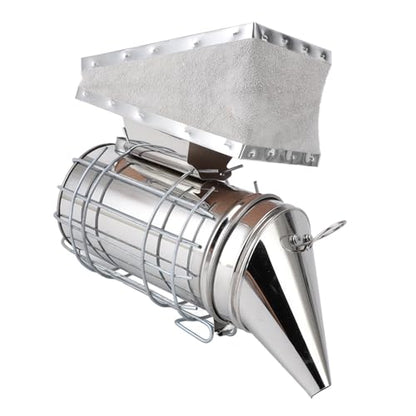 Stainless Steel Bee Smoker for Beekeeping with Heat, Lightweight Beekeeper Tool, Solid Wood, Stable Smoke, Easy to Carry, Calm Bees, Avoid Attacks, Excellent Airflow (Silver) - color: Silver