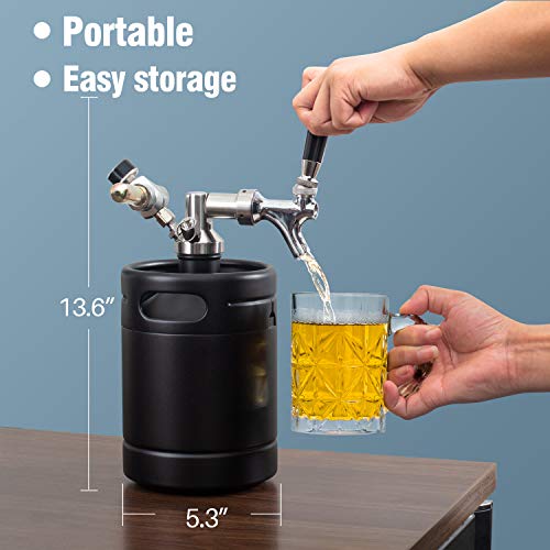 TMCRAFT 64oz Growler Tap System, Pressurized Stainless Steel Mini Keg with Cooler Jacket, Portable Home Dispenser System to Keep Fresh and Carbonation for Draft, Homebrew and Craft Beer (Matte Black)