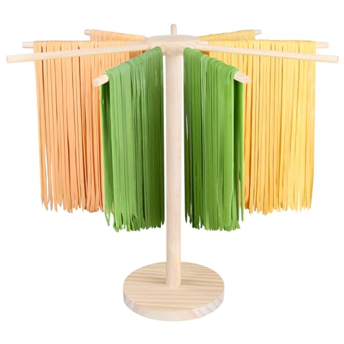 Pasta Drying Rack - 9 Sticks Wooden Pasta Dryer Stand for Homemade Fresh Pasta, Spaghetti, Fettuccine, Tagliatelle - Large Detachable Natural Wood Noodle Rack, Space Saving & Sturdy Design
