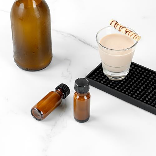 Restaurantware Vetri 0.5 Ounce Boston Glass Bottles, 48 Sample Bottles With Black Phenolic Caps - Dishwashable, Round, Amber Glass Bottle, For Potion, Juice, Ginger Shots, Whiskey, Liquids - color: Amber, size: 0.5 oz