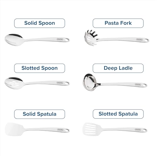 Viking Kitchen Utensils Set, 6 Piece Stainless Steel Cooking Utensil Set, Includes Spatulas, Spoons, Pasta Fork, and Deep Ladle, Hollow Forged, Silver - style: 6-Piece Set