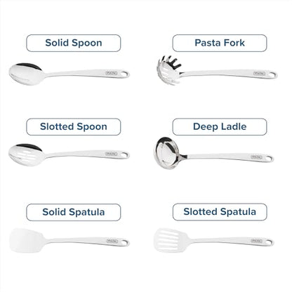 Viking Kitchen Utensils Set, 6 Piece Stainless Steel Cooking Utensil Set, Includes Spatulas, Spoons, Pasta Fork, and Deep Ladle, Hollow Forged, Silver - style: 6-Piece Set