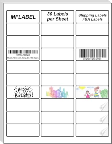 MFLABEL 1" x 2-5/8" Address Labels for Laser & Inkjet Printers 15,000 White Shipping Stickers(500Sheets,30/Sheet)+48 Free Fragile Stickers | Easy to Peel,Mailing Labels for Packages, Shipping - size: 1" x 2-5/8" (30-up), style: 500 Sheets