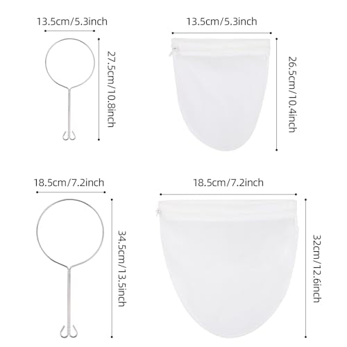 Ultra Fine Mesh Strainer Bags, 6 Pcs Reusable Mesh Filter Bags with 2 Pcs Stainless Steel Handle Frame for Filter NutMilk, Coffee, Milk, Butter, Juices and Fresh Cheese