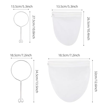 Ultra Fine Mesh Strainer Bags, 6 Pcs Reusable Mesh Filter Bags with 2 Pcs Stainless Steel Handle Frame for Filter NutMilk, Coffee, Milk, Butter, Juices and Fresh Cheese