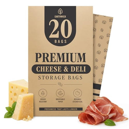 Cheese And Deli Storage 20 Breathable Wax Paper Cheese Storage Bags, Compostable, Biodegradable, and Plastic-Free Paper to Keep Cheese and Charcuterie Fresh, Kitchen Organization 6.25 x 11 inch