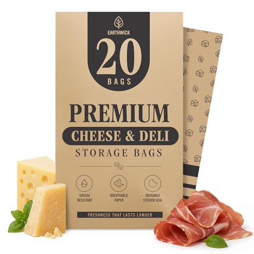 Cheese And Deli Storage 20 Breathable Wax Paper Cheese Storage Bags, Compostable, Biodegradable, and Plastic-Free Paper to Keep Cheese and Charcuterie Fresh, Kitchen Organization 6.25 x 11 inch
