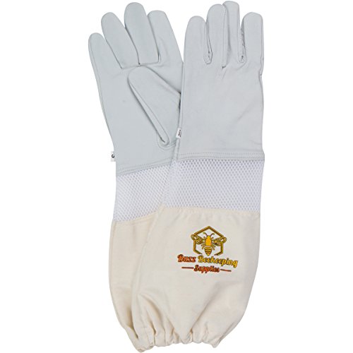 Goatskin Beekeeping Gloves (Large) for Men & Women Elastic Sting Proof Canvas Cuffs Ventilated for Comfort Goat Skin Leather Apiary Bee Gloves Ideal for Professional or Beginning Beekeeper - size: Large