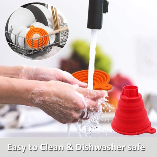 Silicone Collapsible Funnel Set 3 Pack Food Grade Funnels for Filling Bottles, Liquid Powder Transfer Kitchen Funnel with Wall Hooks (3* funnels,wall Hooks* 3)