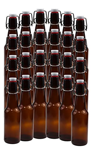 ICE N COLD | Pack of 24 Amber 16-20oz Growler with Flip Top Airtight Silicone Seal | For Beverages, Oil, Vinegar, Kombucha, Beer, Water, Soda, Kefir - color: Amber, size: Pack of 24