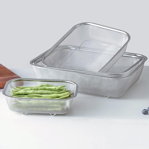 18/8 Stainless Steel Fine Mesh Strainer Basket with Feet, Rectangular Colander for Vegetables, Fruits, Pasta, Noodles – Rustproof, Durable & Easy to Clean (7.48 inch) - color: Sleek Square, size: 7.48 inch