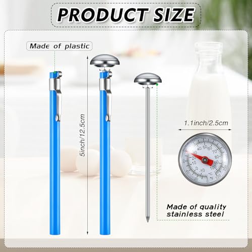 Xuhal 6 Pcs Stainless Steel Kitchen Thermometer with 5 Inch Long Stem 1 Inch Dial Thermometer Milk Frothing Food for Oven Probe Meat Grill BBQ Cooking Chocolate Water(Blue) - color: blue