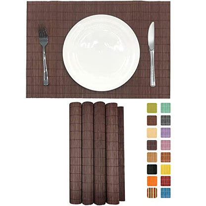 Set of 4 Pcs Bamboo Placemats Natural Anti-Slip Bamboo Placemats Washable Heat-Resistant Table Mats for Dining Room and Kitchen（Chocolate） - color: Chocolate, size: Set of 4