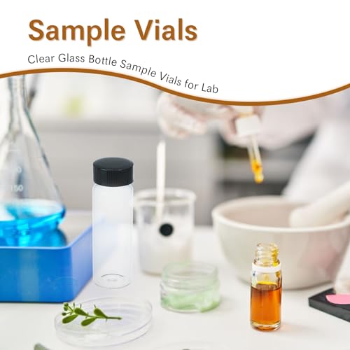 ALWSCI Sample Vial, Clear Glass 24-400 Thread Storage Vial, 20 ml Capacity, 27.5 mm I.D. x 57 mm with 24-400 Black Closed Cap, PE Liner, pack of 100 - color: Clear, size: 27*57mm & 20ml (5dram)
