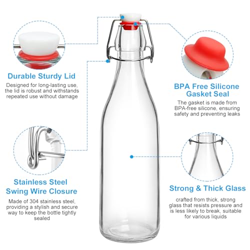 Swing Top Bottles 16oz,4 Pack Glass Brewing Bottles with Airtight Grolsch Closures, Reusable for Kombucha, Beer, Cold Brew, Homemade Beverages Storage