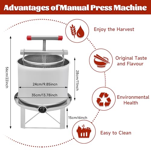Large Bee Honey Press Extractor, Manual Stainless Steel Honey Extractor 12.6L Fruit Juice Press Extractor Wine Making Equipment for Self in Home - size: 12.6L/3.34Gallon