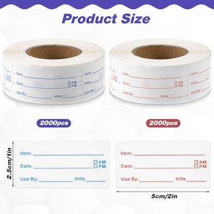 8 Rolls 4000 Pcs Removable Freezer Labels for Food Containers, 1 x 2 Inch No-Residue Food Labels Easy to Write On Foods Date Label Stickers for Kitchen Restaurants Grocery Stores Markets