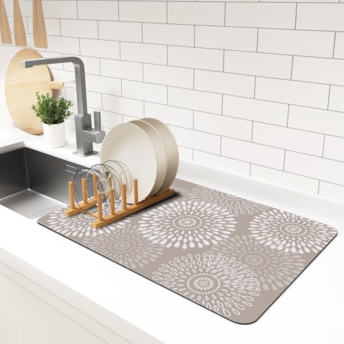 LuxStep Dish Drying Mat Super Absorbent Kitchen Counter Mat Rubber Backing Draining Mat Easy to Clean Kitchen Accessories Dish Rack Pad for Dishes, Utensils, Countertops, Sinks 16" x 24" Khaki - color: Khaki, size: 16" x 24"