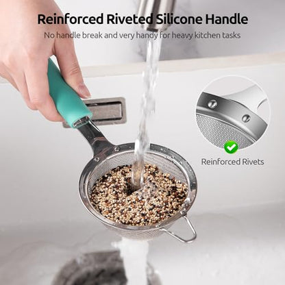 U-Taste Small Fine Mesh Strainer: 18/8 Stainless Steel 3.35in 30 Mesh Kitchen Food Sieve with Sturdy Riveted Silicone Handle, Heavy Duty Deep Handheld Metal Colander for Tea, Juice (Aqua Sky) - color: (1) Aqua Sky, size: S-3.35in