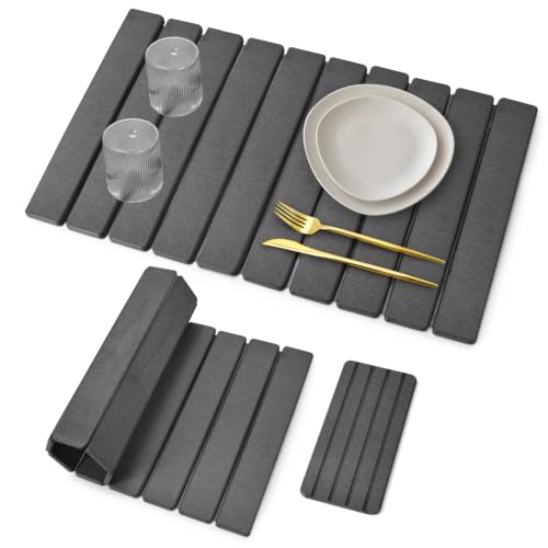 Large Stone Dish Drying Mat for Kitchen Counter – 24"(L)×16 "(W) Foldable Super Absorbent Diatomaceous Earth Dish Drying Mat, Kitchen Counter Mats for Plate Rack, Cups, Match Any Countertop - Gray - color: Gray, size: 24" x 16"