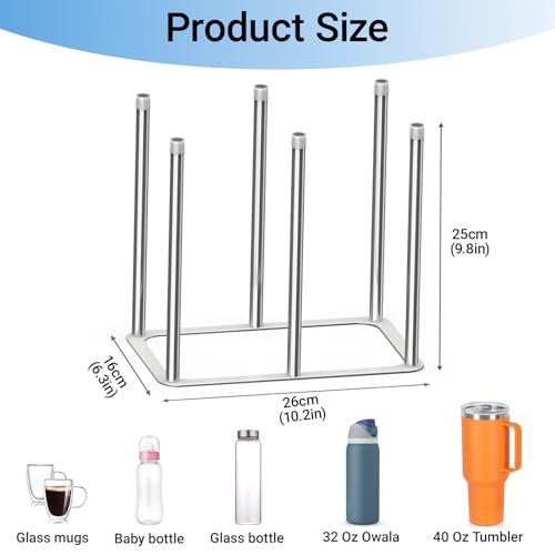 Water Bottle Drying Rack,Stainless Steel Bottle Rack Dryer, Plastic Bag Drying Rack, Dry Rack for Bottles,Space Saving Countertop Rack for Glass,Cups, Mugs,Mason Jars and Sports Bottles