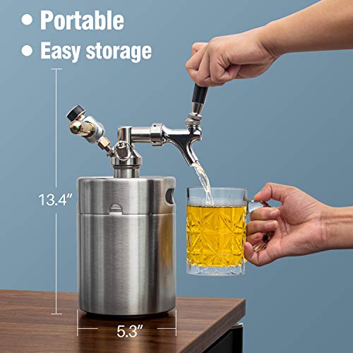 TMCRAFT 64oz Pressurized Mini Keg Growler, Portable Stainless Steel Home Keg Kit System with Updated Co2 Regulator Keeps Fresh and Carbonation for Homebrew, Craft and Draft Beer