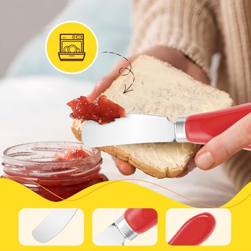 Butter Spreader Knife Set, 2-Pack Stainless Steel Cheese and Butter Knives with Ceramic Handle, Dishwasher Safe, for Soft & Hard Cheese, Jam, Cold Butter (red) - color: red