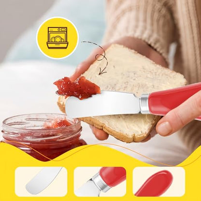 Butter Spreader Knife Set, 2-Pack Stainless Steel Cheese and Butter Knives with Ceramic Handle, Dishwasher Safe, for Soft & Hard Cheese, Jam, Cold Butter (red) - color: red