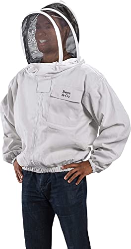 Bees & Co K74 Natural Cotton Beekeeper Jacket with Fencing Veil - color: Crystal White, size: 5X-Large