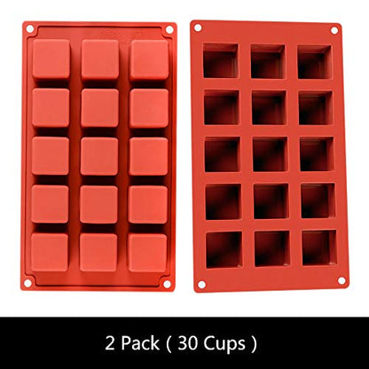 Silicone Mousse Cake Mold, 15-Cavity Mini Square Baking Mold for Chocolate, Truffle, Soap, 2 Pack, 11.7 x 6.8 x 1.5IN - color: 2 PACKS Silicone Mousse Cake Molds Z237