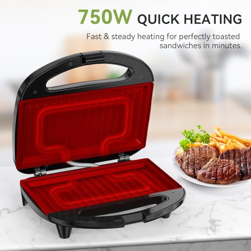 OSTBA Sandwich Maker & Panini Press, 2 Slice Grilled Cheese Maker with Non-stick Grill Plates, Indicator Lights, Cool Touch Handle, Easy to Clean and Store, 750W - style: ABS07-G