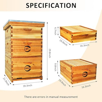 10 Frame Bee Hive Starter Kit with 2 Deep Boxes & 1 Medium Box, Complete Beehive Kit for Beekeepers,Bee Hive Boxes Starter Kit for Bee Keekeepers Langstroth Beehive Kit