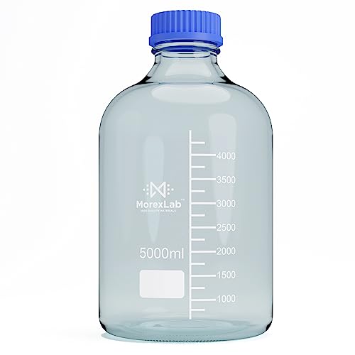 5000ML Storage Glass Bottles – 1pc Round Media Storage Bottle – Borosilicate Glass Bottles – Safe Probe Storage Glass Storage Bottles with GL60 Blue Screw Cap (5000ml - 1pc) - size: 5000ml-1pc
