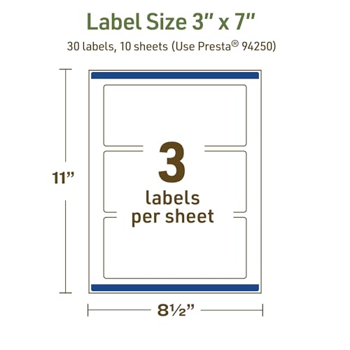 Avery Dissolvable Rectangle Labels, Sure Feed Technology, 3" x 7", Matte White, Print-to-The-Edge, Laser/Inkjet Printable, 30 Labels Total - style: 30 labels